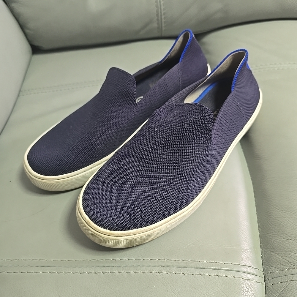 Rothys Womens Size 8 The Original Slip On Sneaker Navy Knit Shoes Washable Comfy